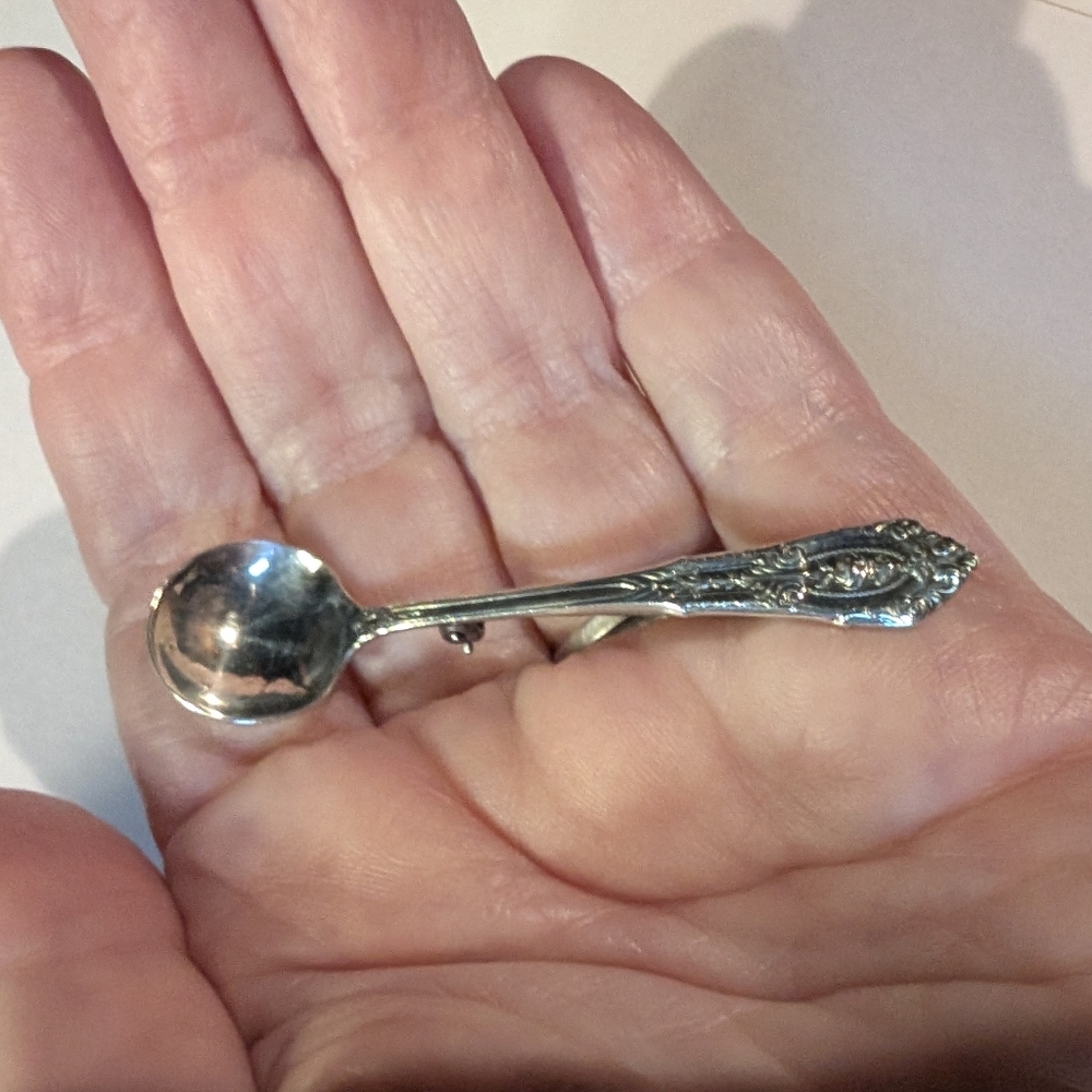 SILVER SPOON Vintage Brooch Sterling Miniature Pin
